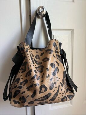 Vince Camuto Leopard Print Tote Bag with Black Trim